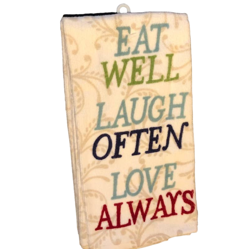 "EAT‎ WELL LAUGH OFTEN LOVE ALWAYS" 2pc set of Dish Towels~~NWOT